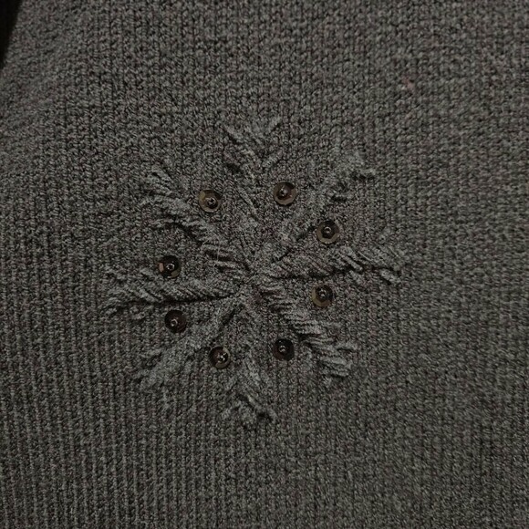 VINTAGE BLACK CARDIGAN W EMROIDERED BLACK SNOWFLAKES SPARKLE COTTON 3X - 4X - Picture 1 of 6